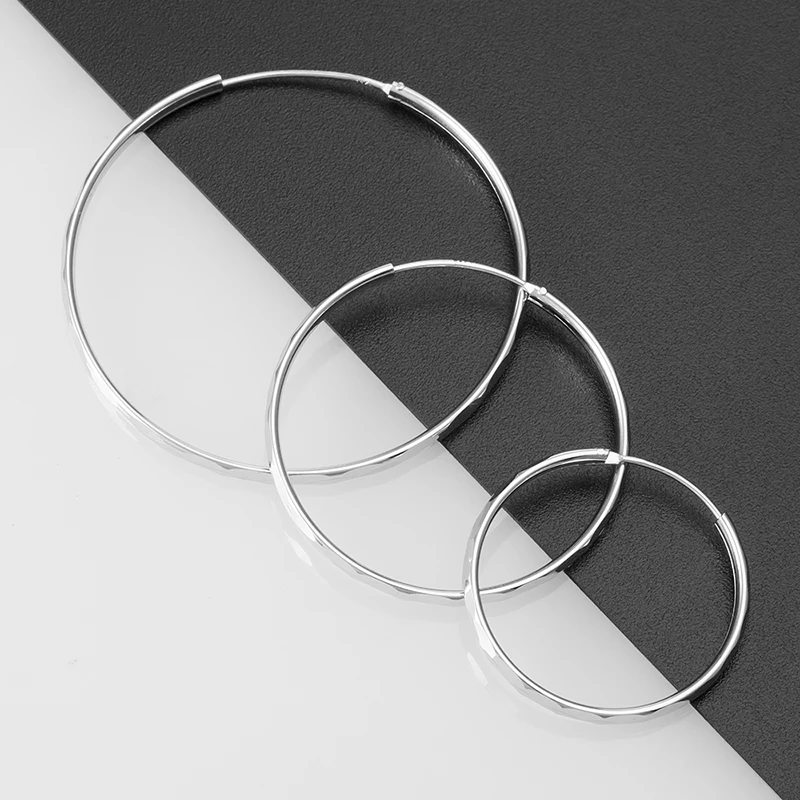 Hoop Earring for Women Girl Silver Color Metal Earrings Big Round Circle Smooth Huggie Fashion Simple Large Ear Ring Jewelry Gif