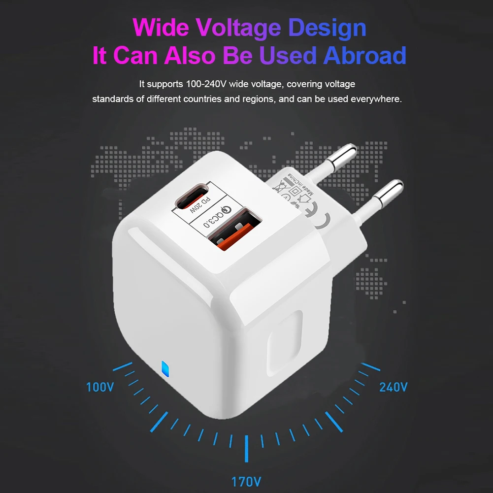 PD 20W Type C Charger 2 Ports Quick Charge QC3.0 USB-C Fast Charging Mini Travel Wall Charger Power Adapter For iPhone 12Pro Max 65w usb c charger