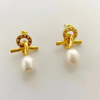 

New Style French Elegant Retro Non-mainstream Design Baroque Pearl Mini Diamond Set Earrings brincos kupe jewellery