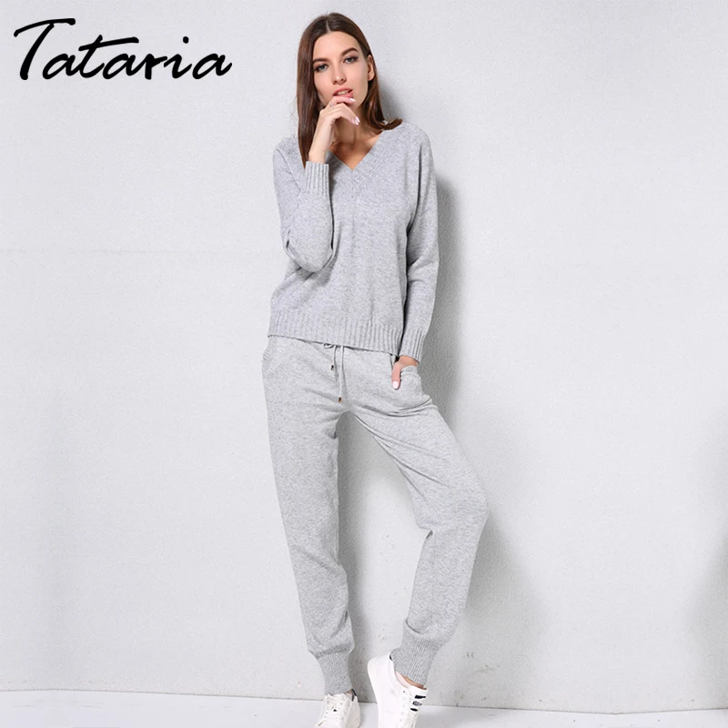 Tataria, женский свитер, костюмы и комплект, Осень-зима, вязаный спортивный костюм, женский комплект из 2 предметов, свитер, костюм, брюки, комплекты одежды, спортивный костюм
