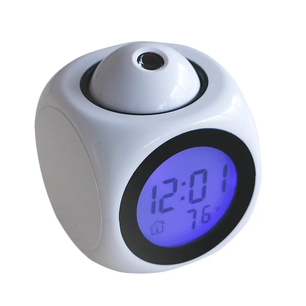 White Мини ЖК-Проекционный будильник Температура голоса подсветка настольные часы - Цвет: White