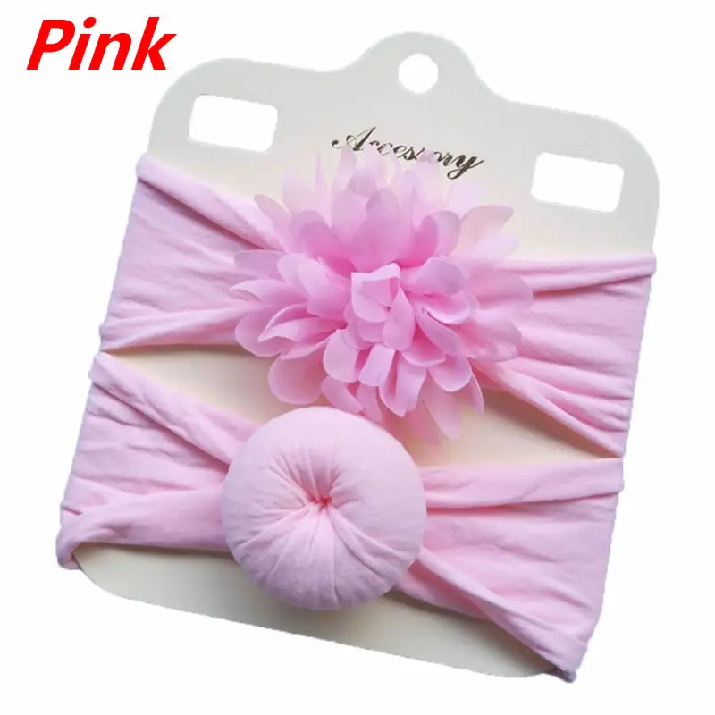 Pink 2 2 шт./компл. Детские аксессуары для волос стильная повязка на голову для детей от бублика, лента для волос с цветочным рисунком одноцветное Цвет с эластичным складным козырьком для девочек платок - Цвет: Pink