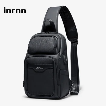 

inrnn Fashion Men Shoulder Bag for 9.7" iPad Waterproof Chest Packs with USB Charging Male Short Trip Messenger Crossbody Bag