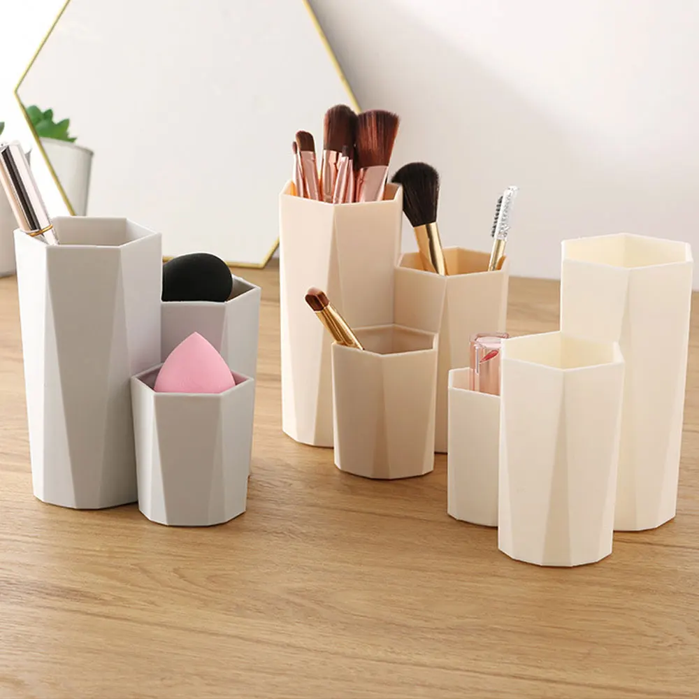 

3 Lattices Cosmetic Make-up Brush Storage Box Table Organizer Makeup Nail Polish Cosmetic Holder Make Up Tools Pen Holder Rack
