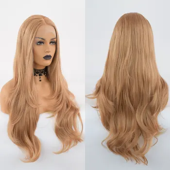 

Bombshell Fashion Party Wig Pink 13*3 Synthetic Lace Natural Wave Lace Front Wig Non-Glue Resistant Fibre Ladies Wig