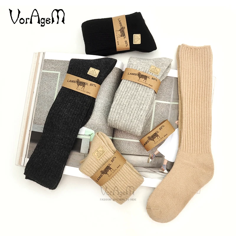 Women's Winter Pure 80% Lambs Wool Socks Ladies Super Warm Wool Thick Socks Fashion High Tube Plus Size Socks Women Winter Gift