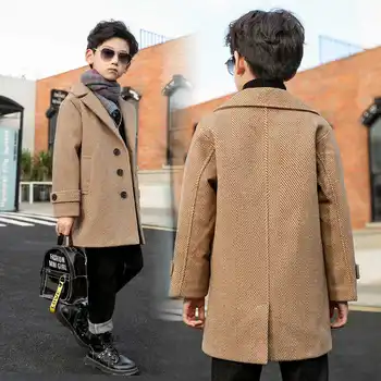 

New 2021 Autumn Winter Teenage Boys Long Jackets Toddler Kids Outerwear Clothes Casual Children Warm Woolen Trench Coat D191