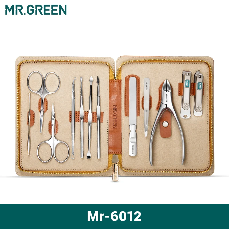 Komplekt MR.GREEN maniküüri 12-ühes täisfunktsionaalne komplekt Professionaalsed roostevabast terasest pediküürikomplektid nahast taskutega_voghion.com