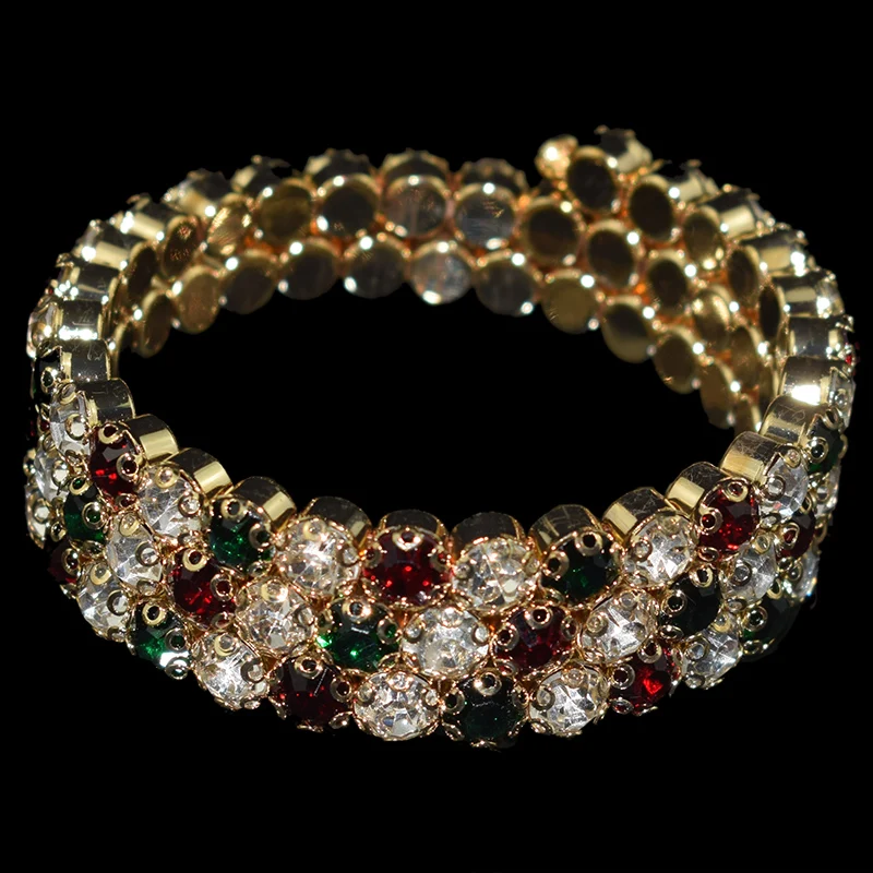 Bangle Bracelet Multiple Rows Crystal Adjustable for Women