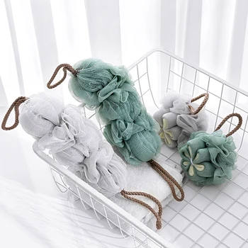 

4pcs Long Stretch Back Sponge With Rope Handles Back Scrubber Bath Shower Mesh Sponge Exfoliating Quintuple Plum Blossom