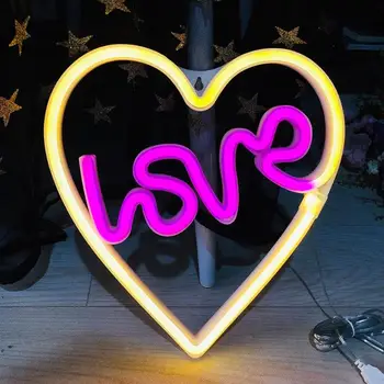 

Love Shape Design LED Neon Lamp Room Wall Decorations USB Battery Wedding Valentine Gift Night Light Mural Crafts Decor Lamp