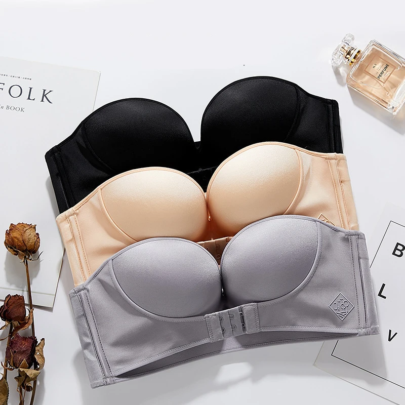 

XUANTAOWU Strapless Sexy Lingerie Bra Seamless 1/2 Cup Front rear buckle Push Up Backless Invisible Underwear Wireless Women Bra