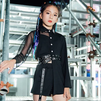 

Girls Jazz Dance Costumes Kids Street Dance Performance Stage Outfit Child Black Cool Hip-Hop Suit Catwalk Show Clothes 120-160