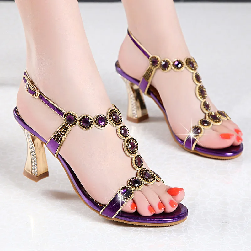 

High Heels Sandals Genuine Leather Sexy Peep-Toe Sandalia Feminina Hoof Heels Rome Sandals Women High Heels Shoes