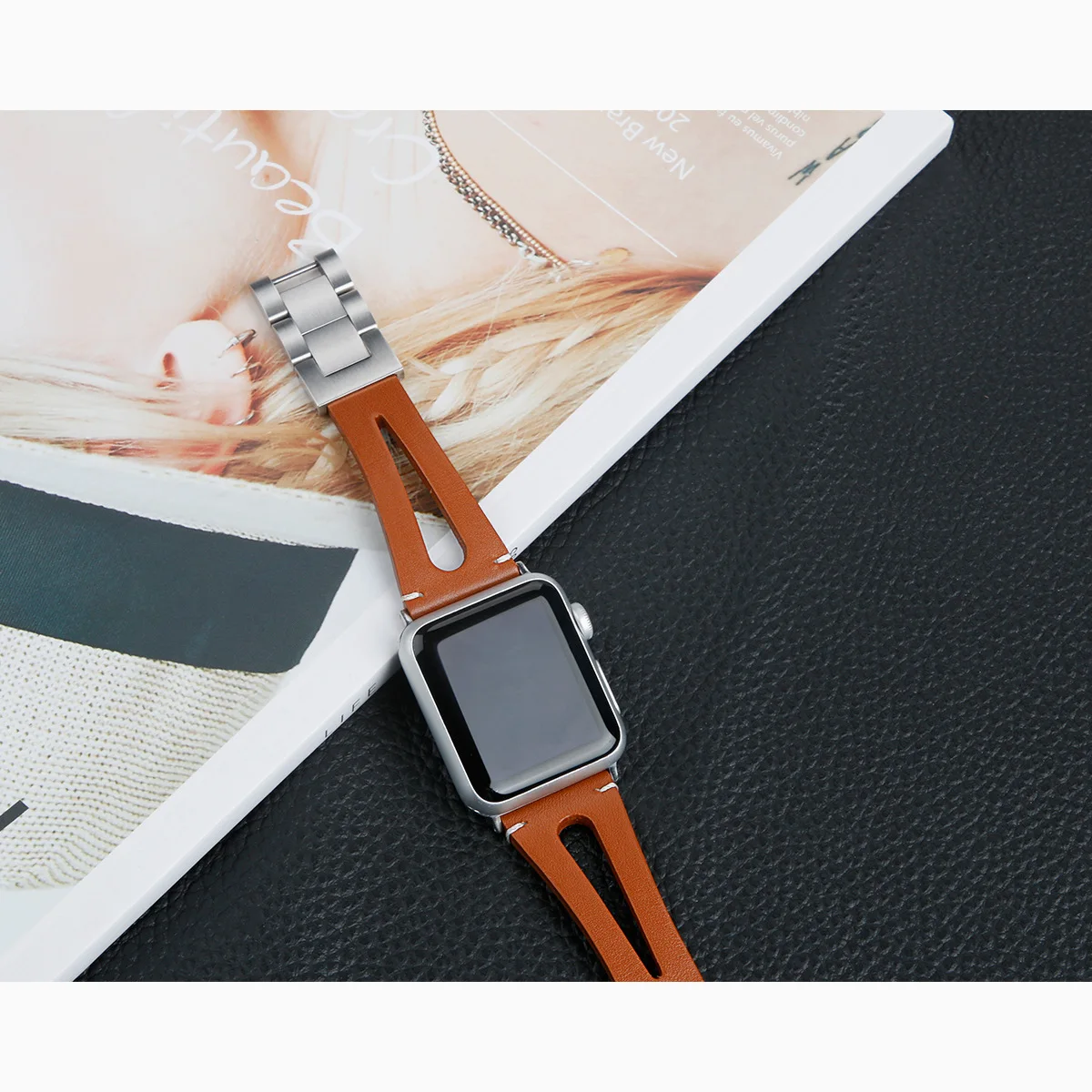 Ремешок JANSIN из натуральной кожи для Apple Watch 38 мм 42 40 44 браслет iWatch Series 6 SE 5 4 3 мужчин