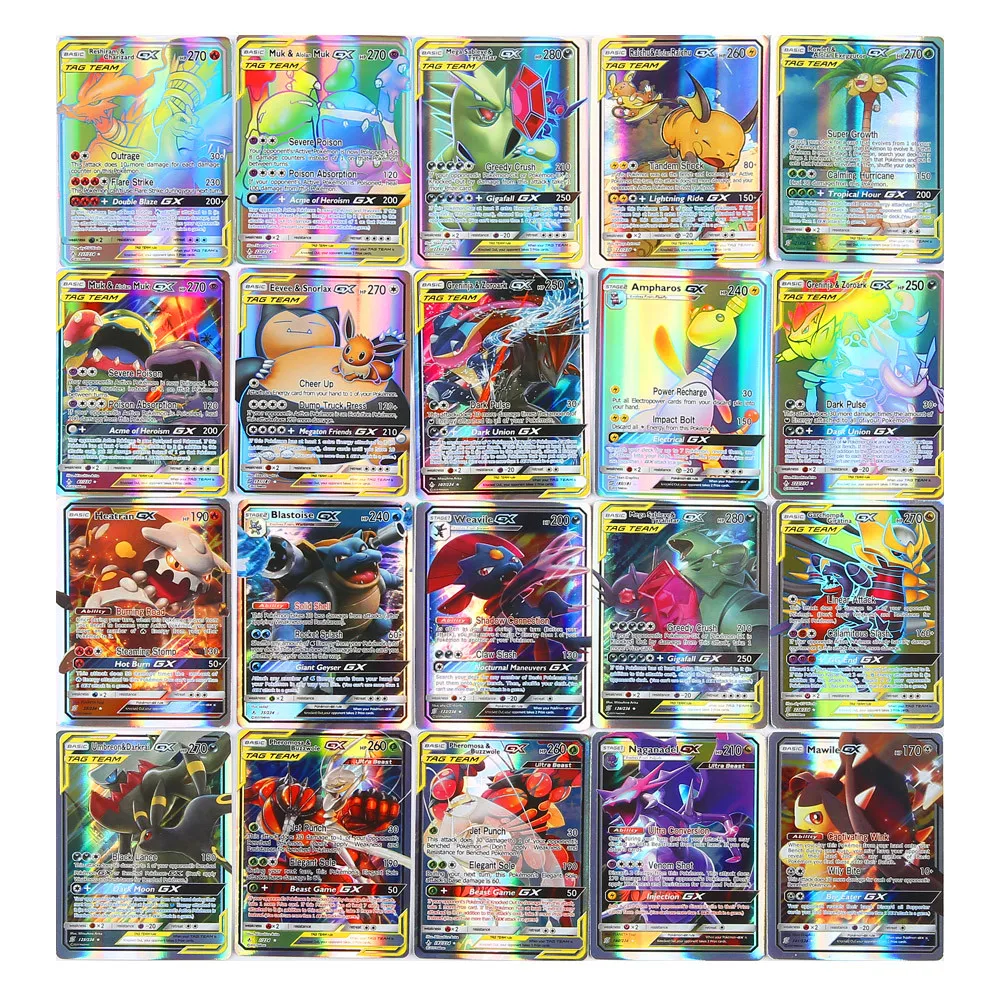100 шт Новое поступление Pokemones карты игры битва 45GX 49tag команда 6 тренер карты с коробкой