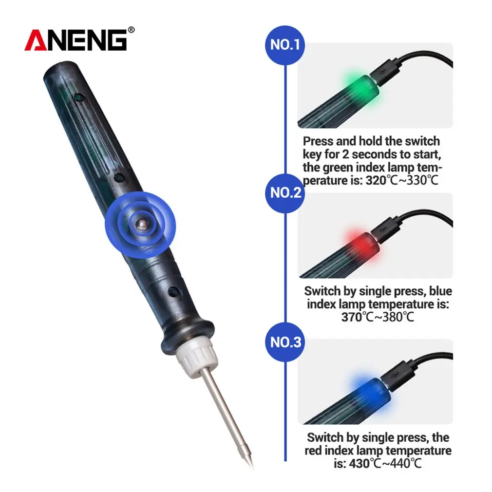 ANENG LT002 5V 8W Mini USB Electric Powered Soldering Iron Pen/Tip Touch Switch Adjustable Portable Soldering Iron Tools