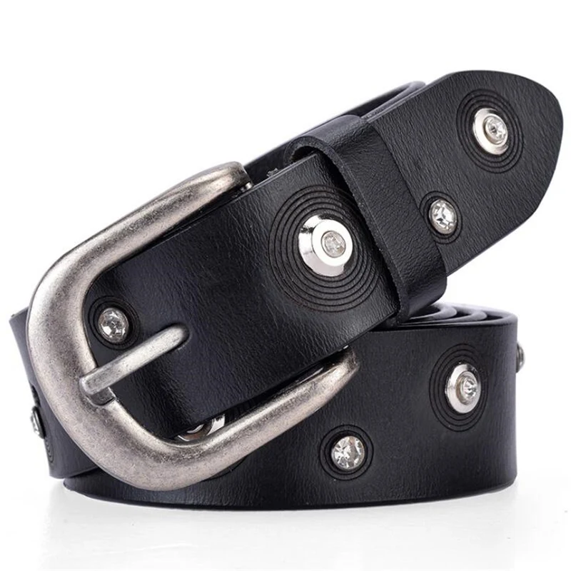

New trend leather women belt high quality Cowhide rivet casual business alloy buckle belt Fashion wild cool decorative belt 2019