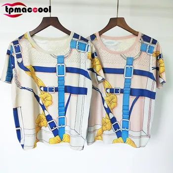 

Tpmaccool 2020 Summer luxury designer HIGH END Printed round Neck Short Sleeved Hollow out Knitted t Shirt Women's tshirt tops