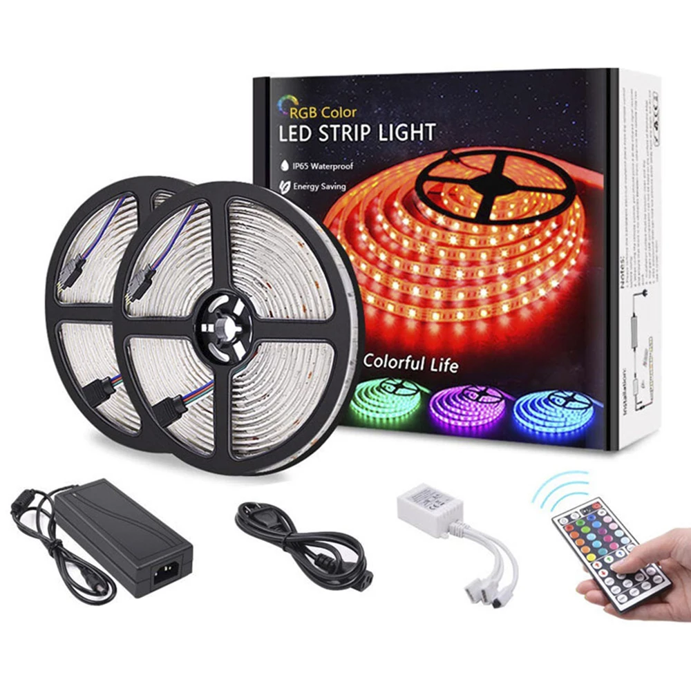 5 м 10 300 светодиодов ленточный светильник RGB IP65 SMD 5050 DC12V rgb диод гибкая лента IR Contoller