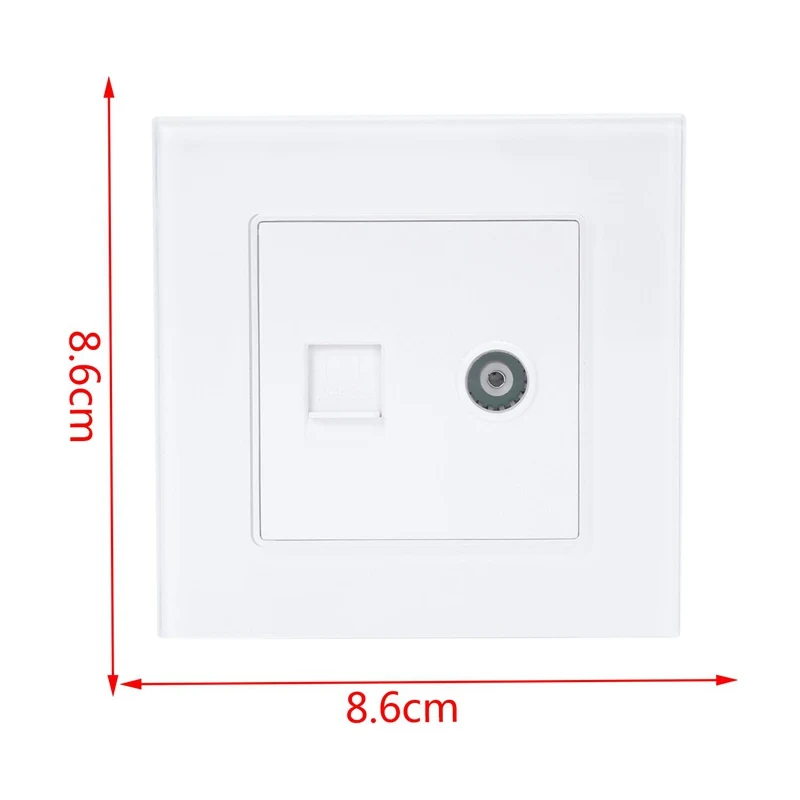 Glass Panel, 2 Gangs Wall Computer and TV Socket, Without Plug adapter