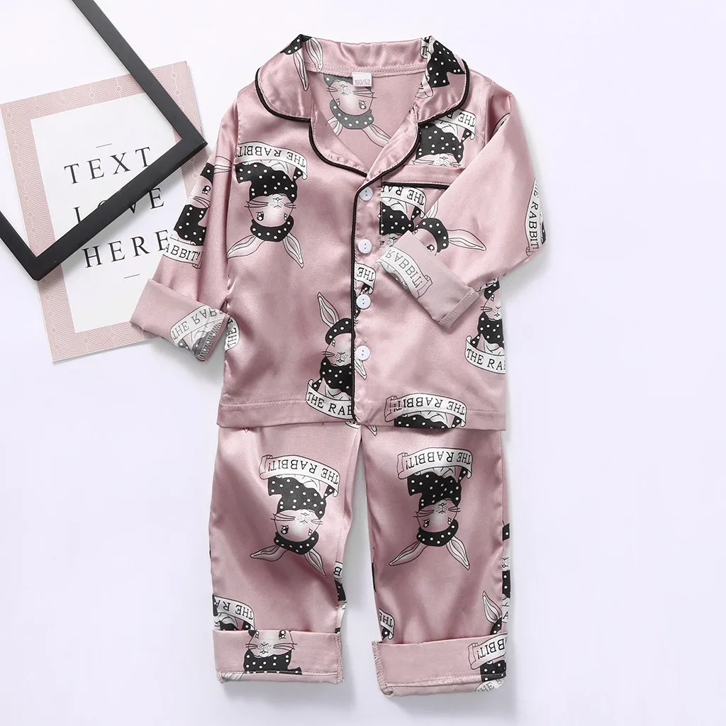 Cartoon Toddler Baby Boys Girls Cartoon Rabbit Tops+Pants Pajamas Sleepwear Outfits Children Clothes Long Sleeve Home Clothing