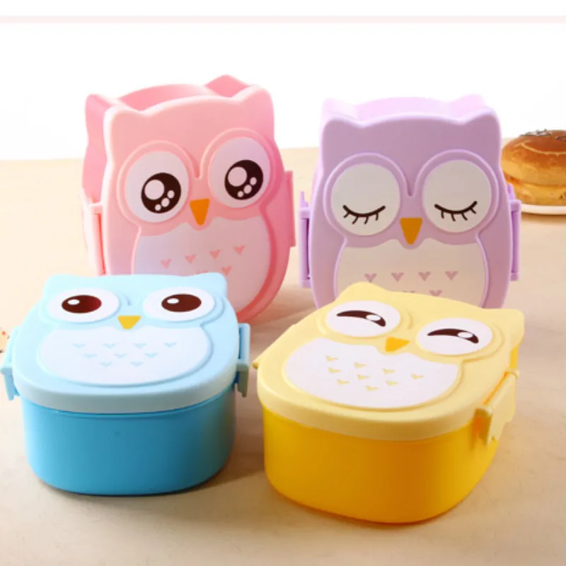 Пластиковая детская коробка Bento мультяшный милый Ланчбокс с совами сохраняющие