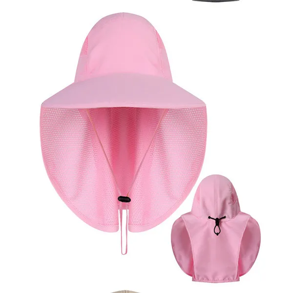 Men Women Outdoor Sports Fishing Hat Hiking UV Protection Face Neck Sun Cap Solid Casual Bucket Hats - Color: Pink