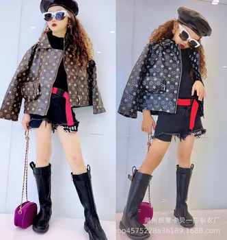 

2020 net red children's clothing new autumn and winter girls fashion children's baby presbyopia bags PU leather jacket trend