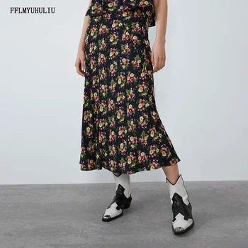 

New fashion ladies print skirt high waist bag hip flowers A word skirt boho casual long skirt