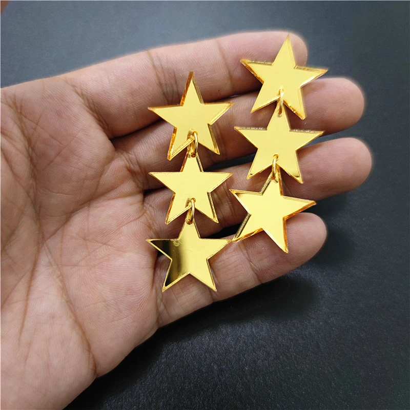 KUGUYS Glänzende Acryl-Spiegel-Stern-Ohrringe für Damen, gold- und silberfarben, Schmuck, trendige Modeaccessoires – Detail 10