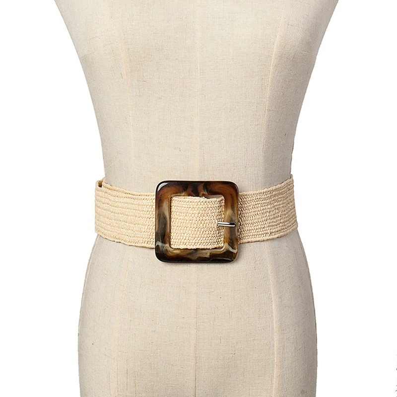 2 шт тканый ремень с пряжкой модный Женский Повседневный ремень Дамское Платье соломенный ремень верблюжий с бежевым