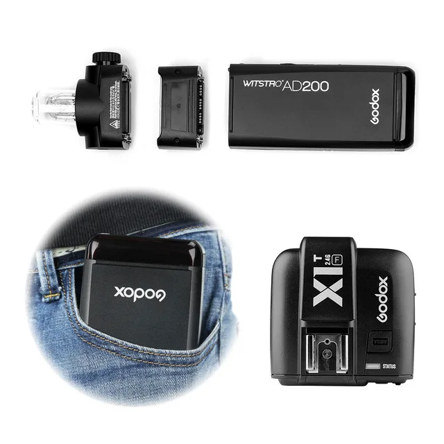 AD200 add X1TF Карманный флэш-светильник GODOX AD200 ttl 2,4G HSS 1/8000s с двойной головкой 200Ws с литиевой батареей 2900 mAh, стробоскоп для Canon Nikon - Цвет: AD200 add X1TF