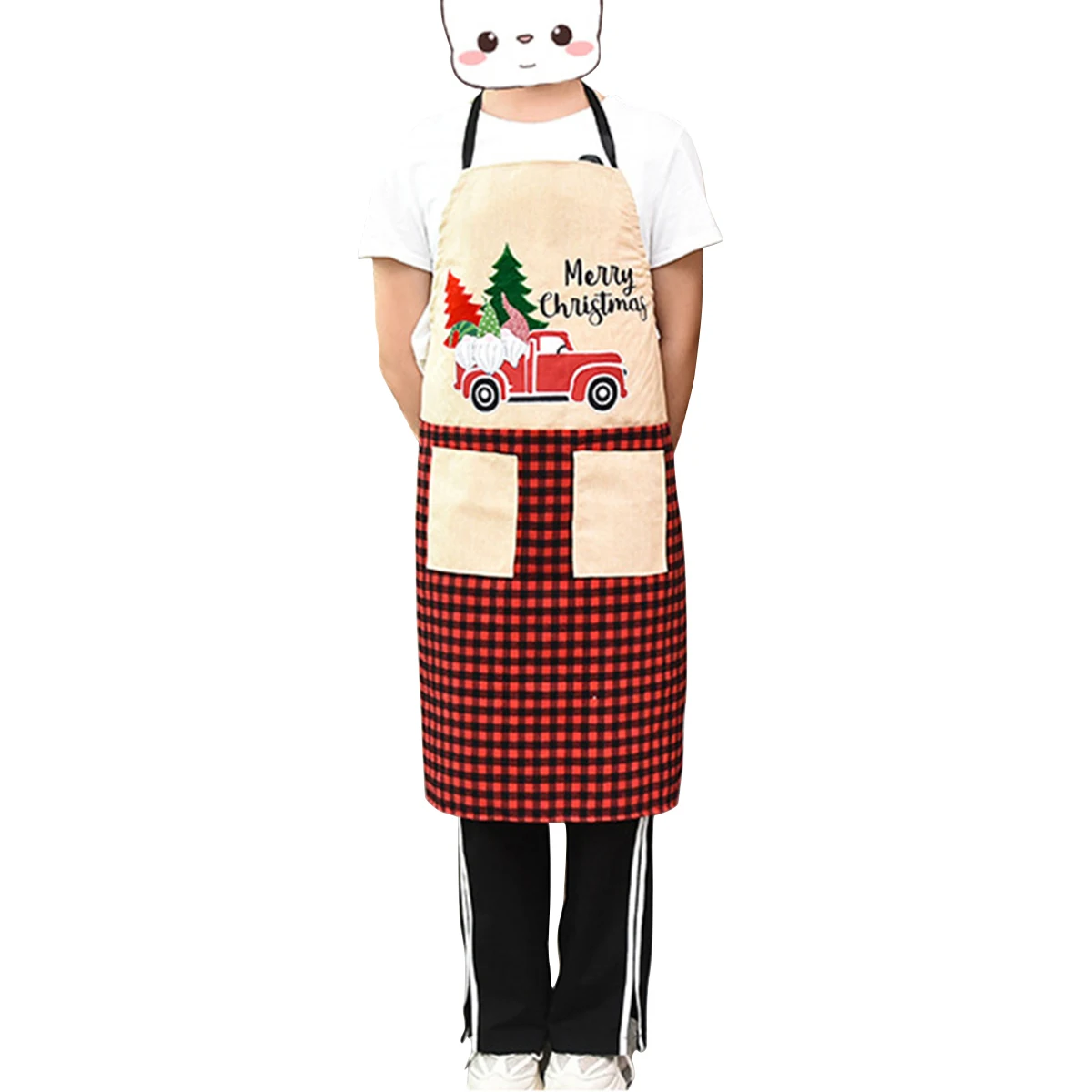 Merry Christmas Apron, Vintage Cute Truck Flower Print Adjustable Cooking Housework Aprons for Men Women