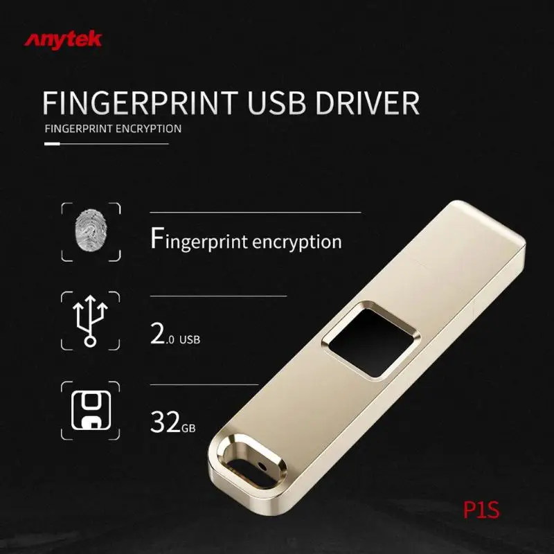 Anytek P1S 32GB зашифрованный отпечаток пальца USB флеш-накопитель металлический USB 2,0 Pendrive безопасность бизнес U диск для ПК компьютера