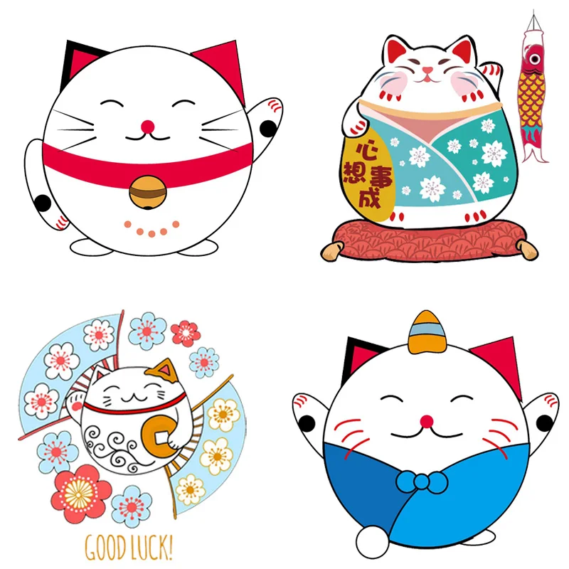 

Japan Lucky Cat badge Iron on transfers for Clothes patch iron vinyl transfer applique iron on stickers patches on Clothes