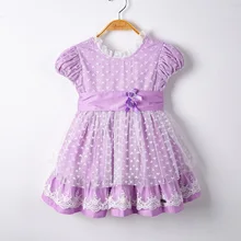 Милое фиолетовое платье для девочек летние сетчатые платья принцессы в форме сердца для девочек с бантом и двойными цветами, EG-DMGD112-B481