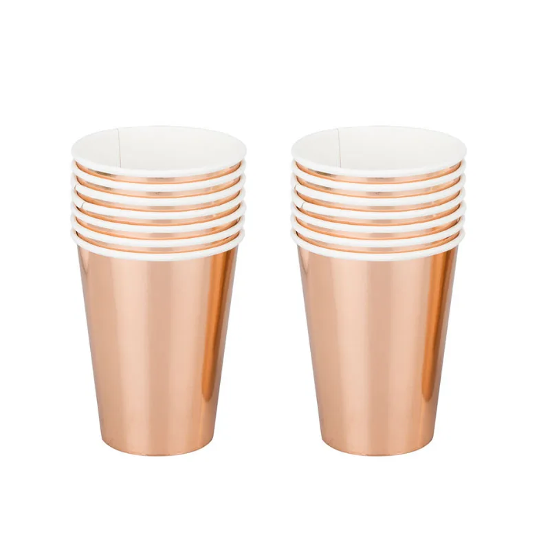 Rose cup 8pcs Золотистый Серебристый с розой золото одноразовые посуда набор бумага чашки пластины соломинки топперы на свадебный торт украшения День Святого Валентина поставки - Цвет: Rose cup 8pcs