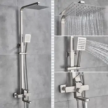 

brush nickle Stainless Steel Shower Faucet Wall Mounted Rainfall Shower Head With Hand Shower Bathtub Spout Shower Mixer Set