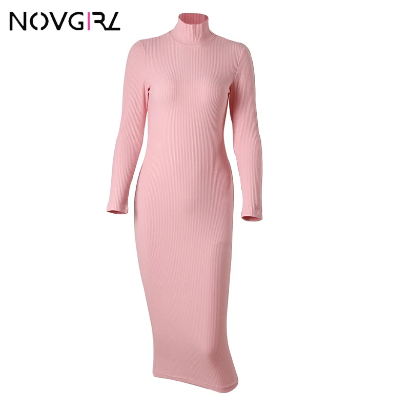 Novgirl/облегающее платье в рубчик с высоким воротом; ropa mujer; зимнее платье-свитер с длинными рукавами; женские вечерние белые платья Sukienki Vestidos