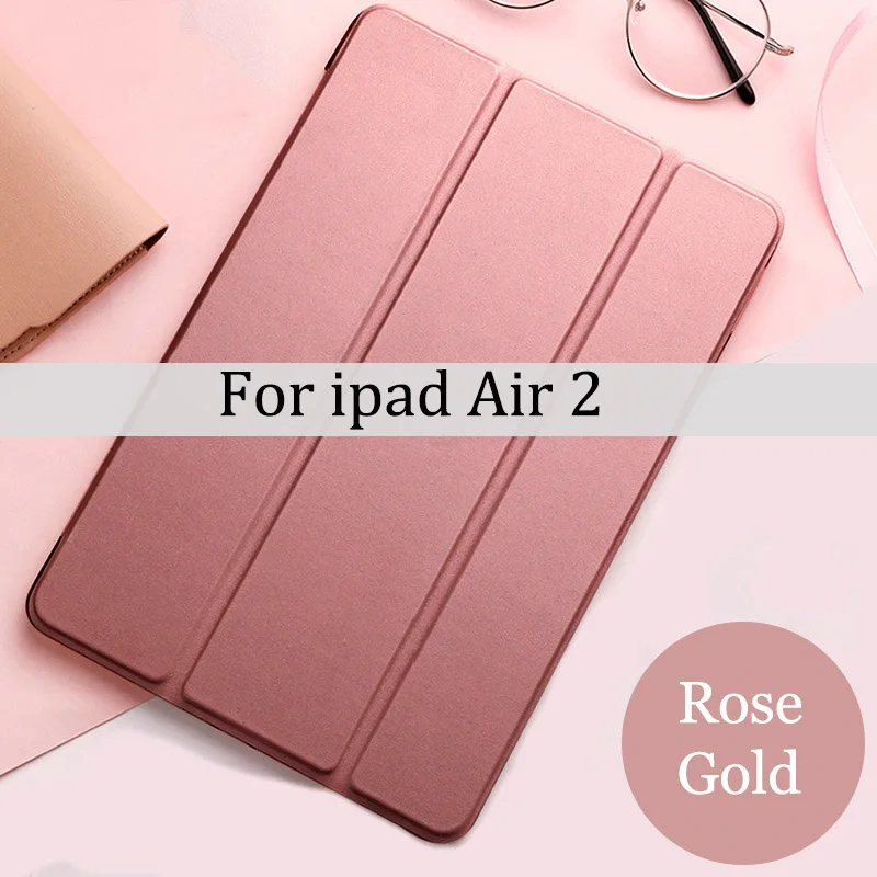 Чехол для планшета С Откидывающейся Крышкой для Apple ipad Air 2 9," Pro Чехол Smart Sleep wake funda Trifold Stand capa solid для ipad 5 ipad 6 - Цвет: gold for Air 2