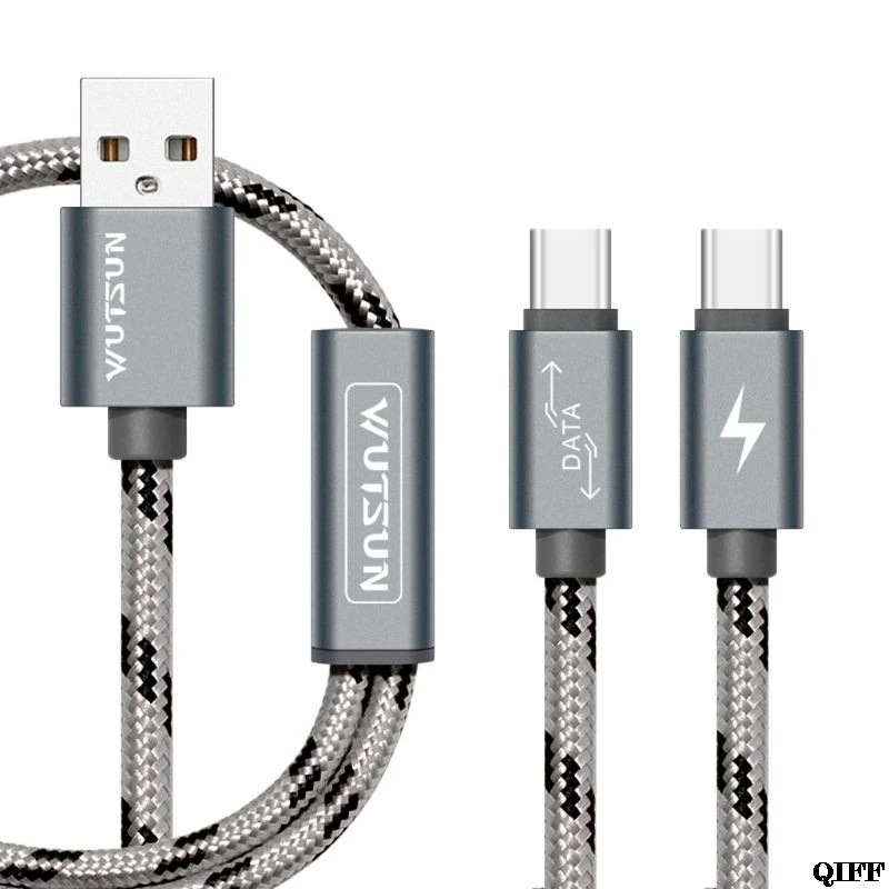 USB 2.0 Type A Male To Dual USB C Type C Male Splitter Y Fast Charging Data Cable Cord for Android Mobile Phone Tablet Aug. 14