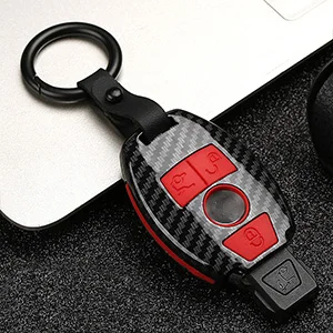 carbon red 1 комплект ABS 3 кнопки силиконовый для ключа автомобиля Fob чехол для Mercedes Benz W203 204 210 211 AMG CES CLA CLS CLK автомобильный Стайлинг - Цвет: carbon red