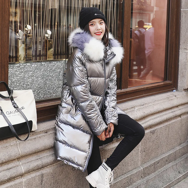 remarkable  New Fashion Waterproof Glossy Down Parkas Womens Winter Jackets Warm Big Fur Collar Windproof Ladie