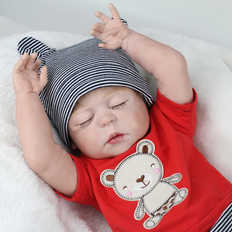 

22 Inch Simulation Baby Rebirth Doll Boy Toy Soft Rubber New Product Closed Eyes Doll Gift For Children 55cm