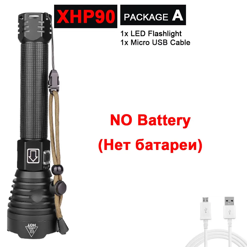 Супер яркий XHP90/70,2 светодиодный фонарик, супер мощный фонарь, USB лампа с зумом, фонарь с зумом, работающий от аккумулятора 18650 26650 - Испускаемый цвет: Package A-XHP90