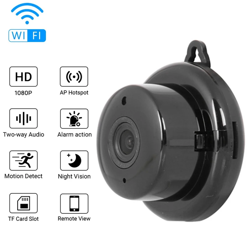 Беспроводная мини-IP-камера с Wi-Fi 1080P ночным видением и кнопкой сигнализации