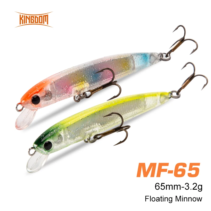 

Kingdom 65mm/3.2g MF-65 Floating Minnow Fishing Lure High Quality Noise Action And VMC Hook Artificial Plastic Hard Baits Tackle