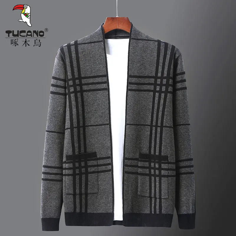 mens oversized cardigan Men's high-end knitted cardigan jacket spring and autumn fashion thin men's casual all-match jacket mens sweaters on sale Sweaters