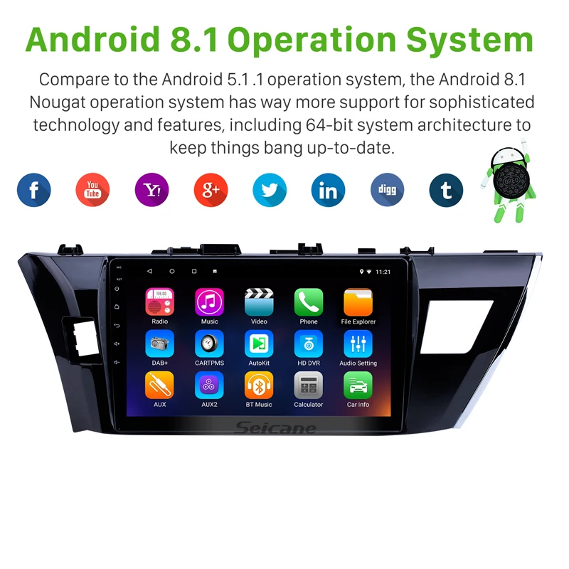 Sale Seicane 2Din 10.1" Car GPS Navi HD 4-Core Android 9.0 AutoStereo For Toyota Corolla 2013 2014 2015 Multimedia Player Support DVR 1